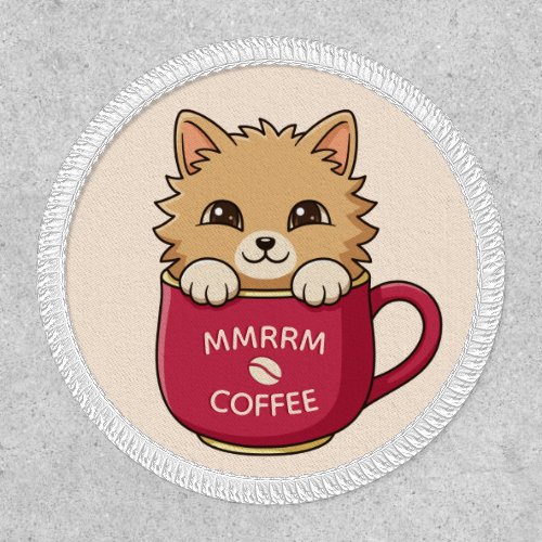 Cute Cat in Coffee Mug Custom Text Beige Patch