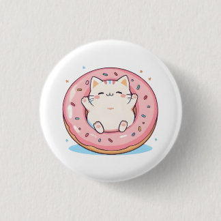 Cute Cat in Donut Kawaii Sweet Design Button