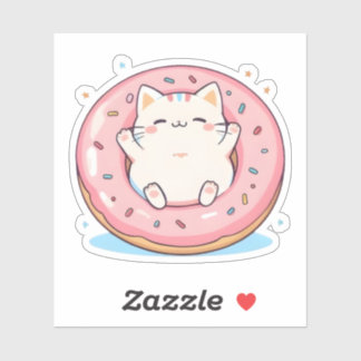 Cute Cat in Donut Kawaii Sweet Design Sticker
