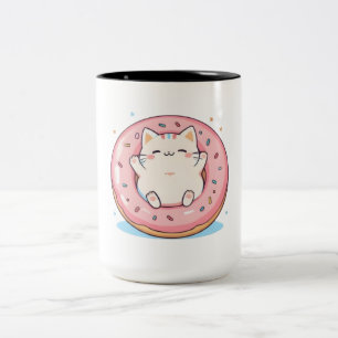Cute Cat in Donut Kawaii Sweet Design Two-Tone Coffee Mug