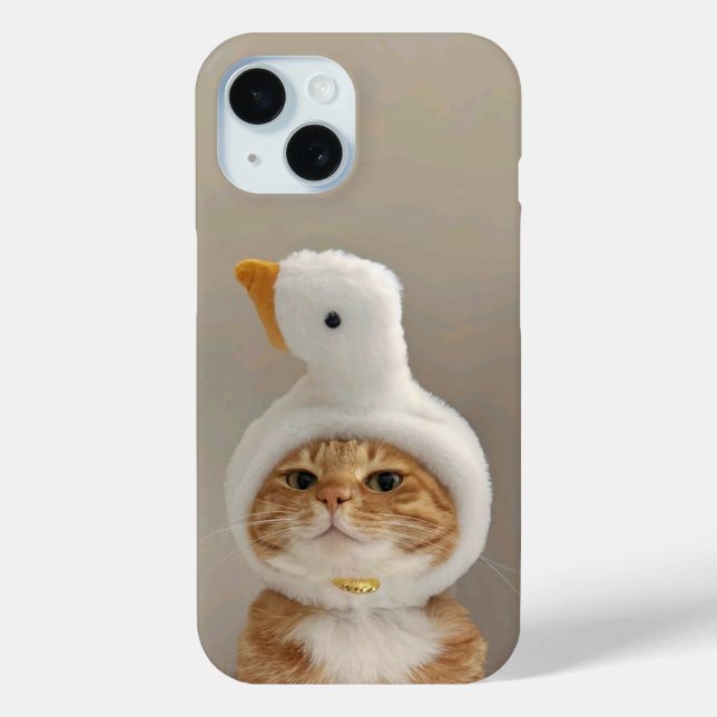 Cute Cat in Duck Hat iPhone 15 Case (Back)