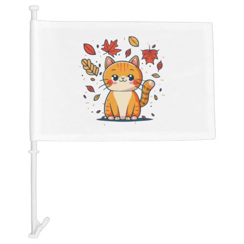 Cute Cat In Fall  1 Car Flag