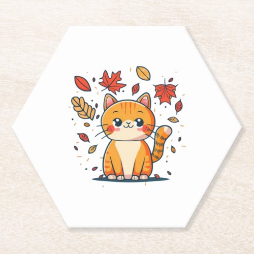 Cute Cat In Fall  1 Paper Coaster