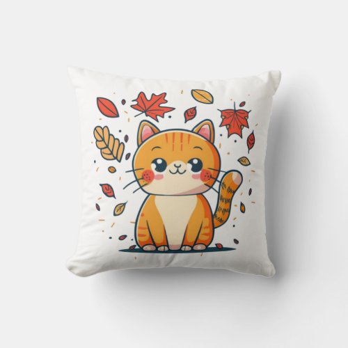 Cute Cat In Fall  1 Throw Pillow