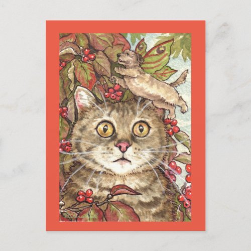 Cute Cat in Fall Dogwood Dog Fairy Autumn Postcard