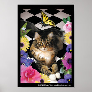 Cute cat in fantasy garden poster