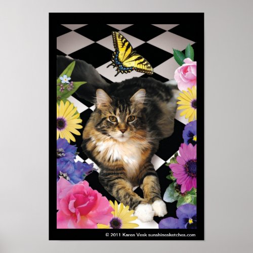 Cute cat in fantasy garden poster