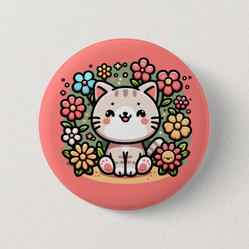 Cute Cat in Flowers Button