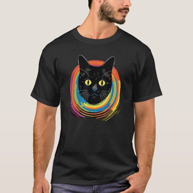 cute Cat in Front of Rainbow cats  catowner 20 T-Shirt (Front)