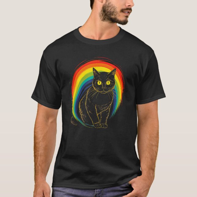 cute Cat in Front of Rainbow cats  catowner 21 T-Shirt (Front)