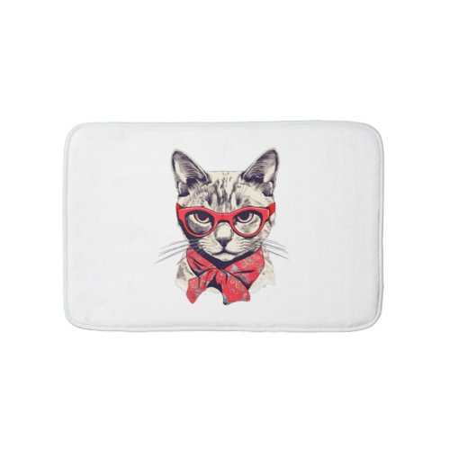 Cute Cat in glasses sticker   Bath Mat