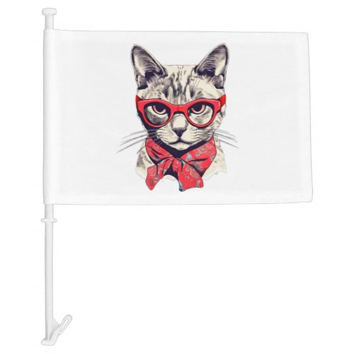 Cute Cat in glasses sticker   Car Flag