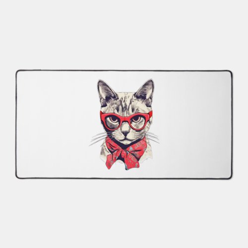 Cute Cat in glasses sticker   Desk Mat