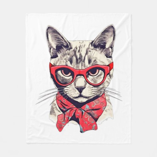 Cute Cat in glasses sticker   Fleece Blanket