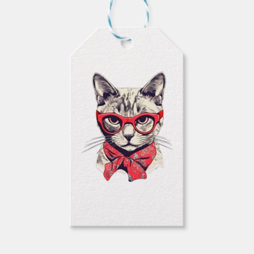 Cute Cat in glasses sticker   Gift Tags