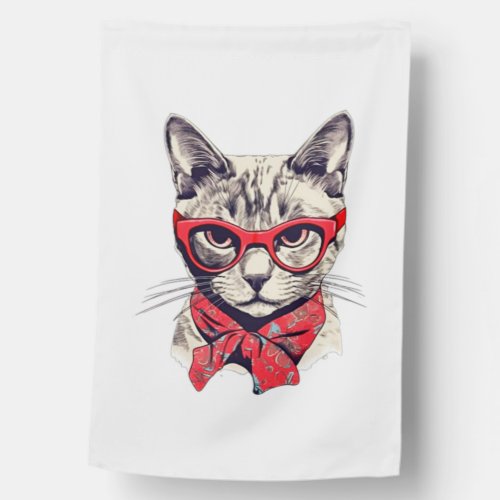 Cute Cat in glasses sticker   House Flag