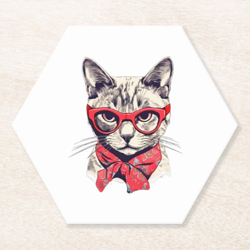 Cute Cat in glasses sticker   Paper Coaster