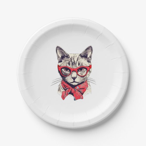 Cute Cat in glasses sticker   Paper Plates