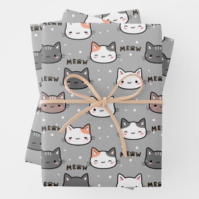 Cute cat in grey wrapping paper sheets (In situ)