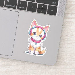 Cute Cat in Headphone Chic Sticker