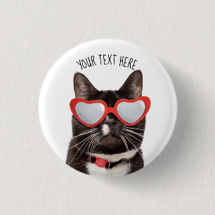 Cute Cat in Heart Glasses Button