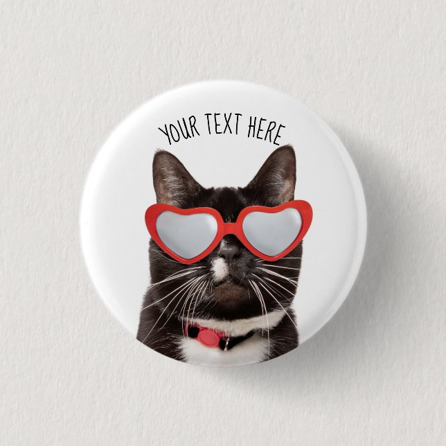 Cute Cat in Heart Glasses Button (Front)