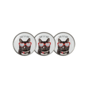 Cute Cat in Heart Glasses Golf Ball Marker