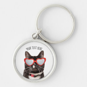 Cute Cat in Heart Glasses Keychain