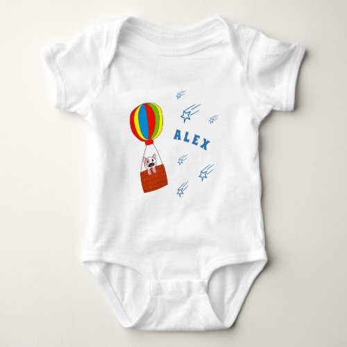 Cute Cat in Hot Air Balloon with Name Baby Bodysuit