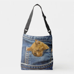 Cute cat in jeans pocket funny illusion crossbody bag