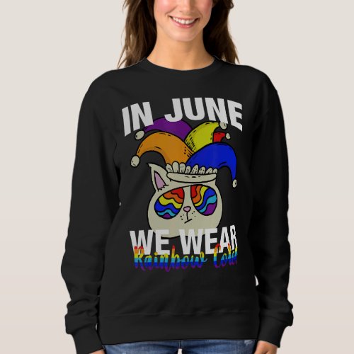 Cute Cat In June We Wear Rainbow Colors Gay Pride  Sweatshirt