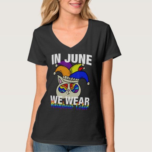 Cute Cat In June We Wear Rainbow Colors Gay Pride  T_Shirt