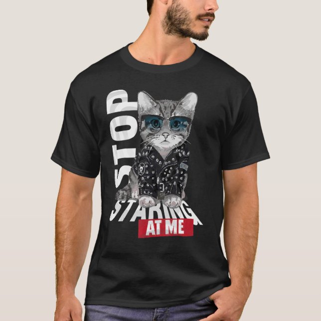 Cute Cat In Leather Jacket  For Cat  1 T-Shirt (Front)