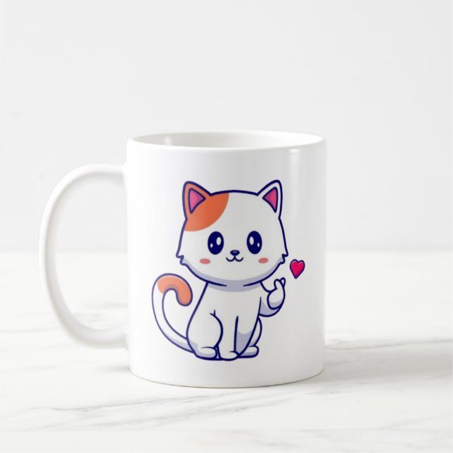 Cute Cat in Love Sign Hand-23577 Coffee Mug (Left)