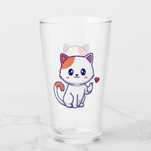 Cute Cat in Love Sign Hand-23577 Glass