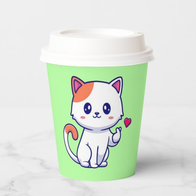 Cute Cat in Love Sign Hand-23577 Paper Cups (Front)