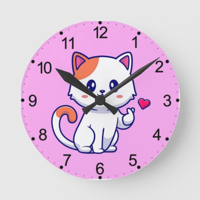 Cute Cat in Love Sign Hand-23577 Round Clock (Front)