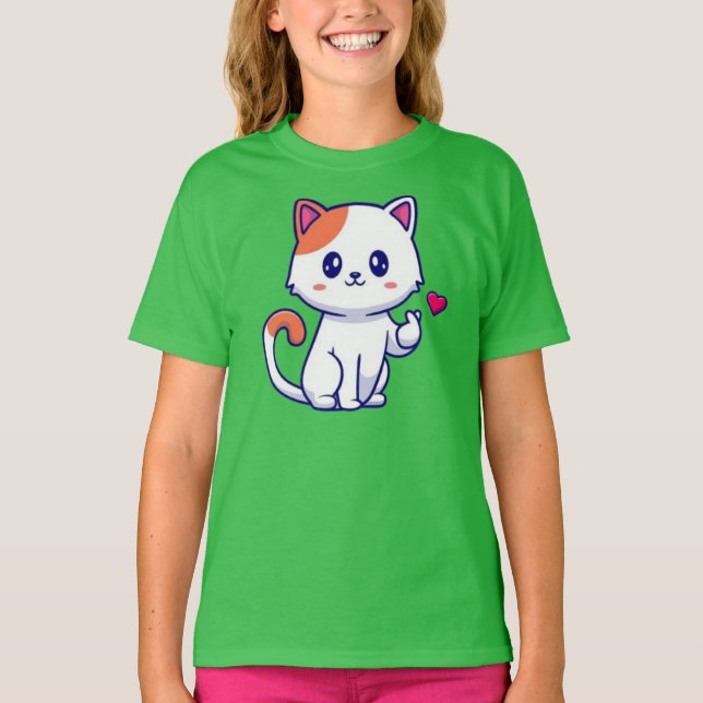 Cute Cat in Love Sign Hand-23577 T-Shirt (Front)