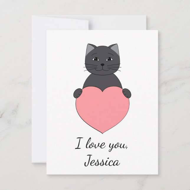 Cute cat in love Valentine Holiday Card (Front)