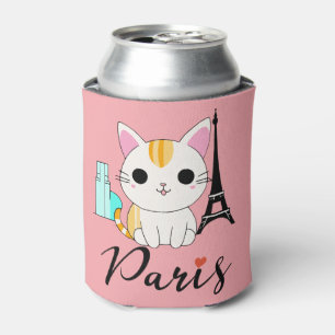 Cute cat in Paris Can Cooler