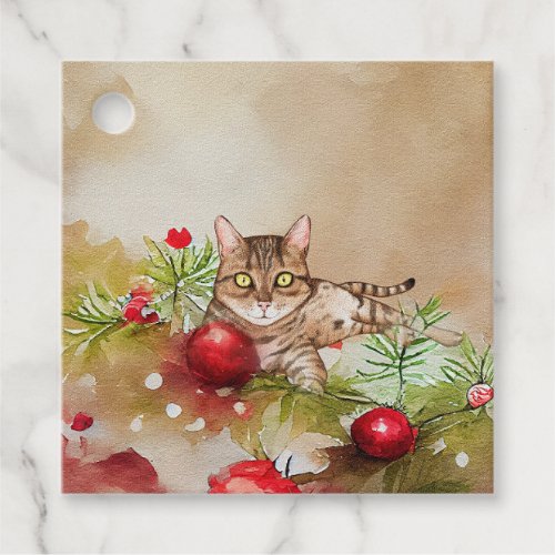 Cute Cat in Pines and Ornaments Gift Tags