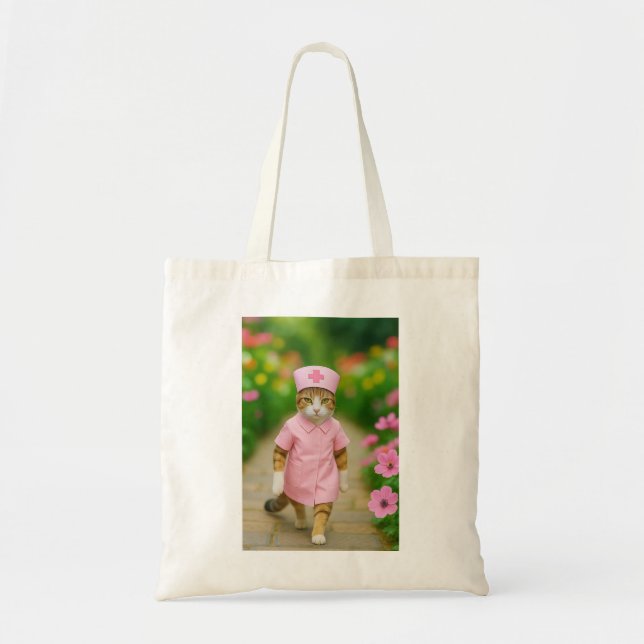 Cute Cat in Pink Nurse Uniform Shopping Bag (Front)