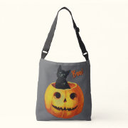 Cute Cat in Pumpkin Halloween Crossbody Bag