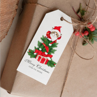 Cute Cat in Red Santa Hat Christmas Personalized Gift Tags