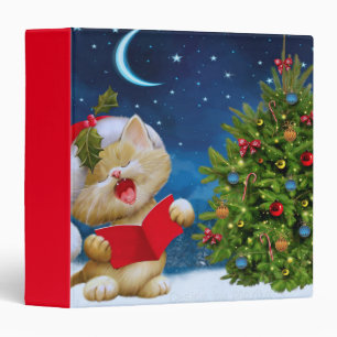 Cute cat in Santa Claus hat cartoon 3 Ring Binder