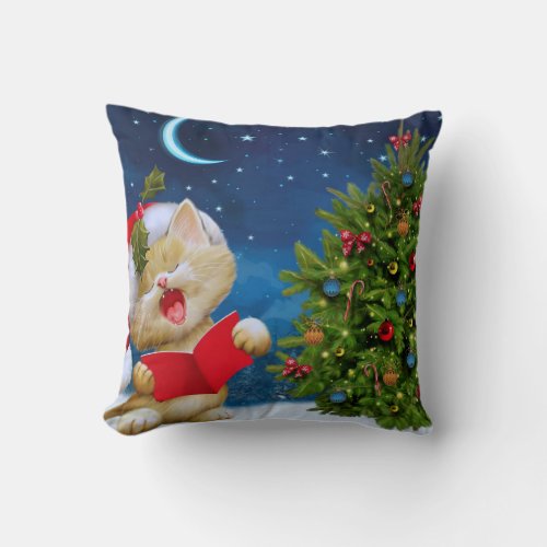 Cute cat in Santa Claus hat cartoon Throw Pillow