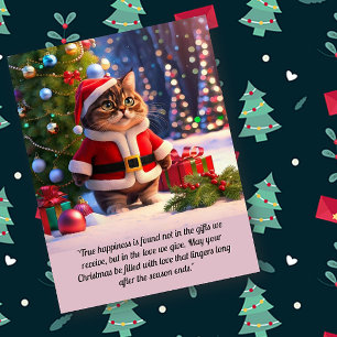 Cute Cat in Santa Claus Outfit Christmas Postcard