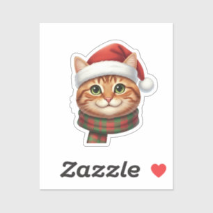 Cute Cat in Santa Hat & Knit Scarf Christmas Sticker