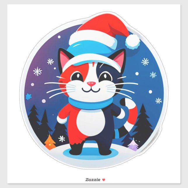 Cute Cat in Santa Hat Sticker (Sheet)