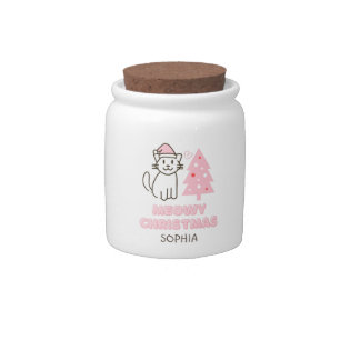 Cute Cat in Santa Hat&Tree Meowy Christmas Pastel  Candy Jar